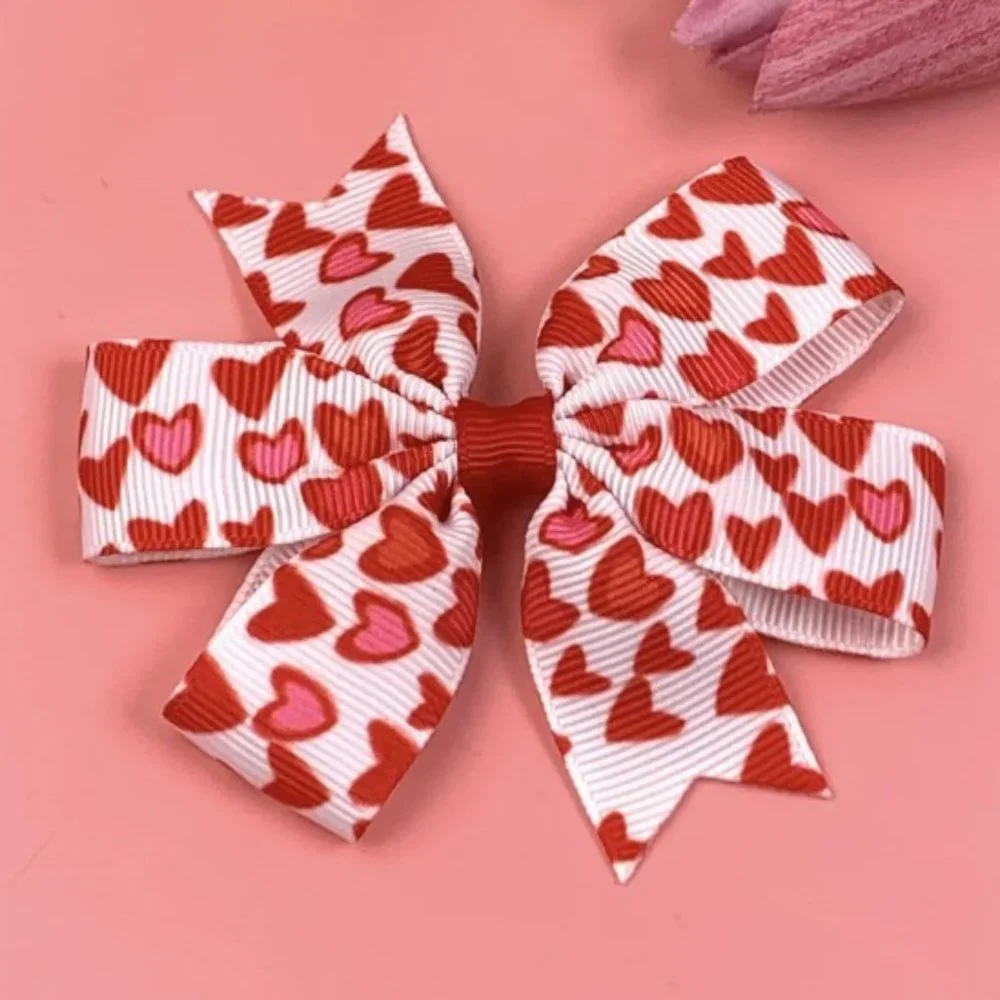 Valentine's Day Heart Print Girls 3.5-inch Hair Bow Clip